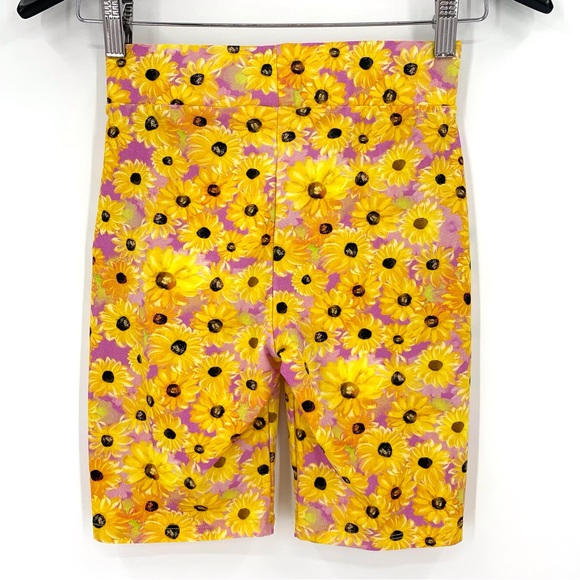 Zara NWT Bright Yellow Sunflower Print Biker Style Shorts, Small - Picture 5 of 16